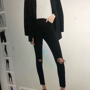 Express high waisted black ripped raw hem super soft skinny jeans